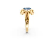 Solitaire Engagement Ring Setting for Fancy Blue Radiant Cut Center with Twisted Band and Scroll Prong Head in Yellow Gold