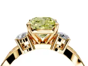 3 Stone Engagement Ring Setting for Fancy Yellow Cushion Cut Center with Pave Twist Band and Prong Head in Yellow Gold