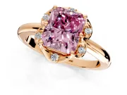 Floral Frame Engagement Ring Setting for Fancy Pink Radiant Cut Center with Accent Clusters and Prong Head in Rose Gold