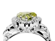 Halo Engagement Ring Setting for Fancy Yellow Heart-Shaped Center with Open Scroll Shoulders and Prong Head in Sterling Silver