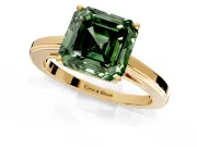 Solitaire Engagement Ring Setting for Fancy Green Asscher Cut Center with Flat-Sided Plain Band and Prong Head in Yellow Gold