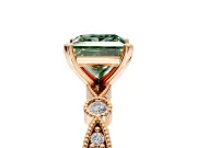 Solitaire Engagement Ring Setting for Fancy Green Princess Cut Center with Milgrain Bezel Accents and Prong Head in Rose Gold