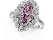 Milgrain Halo Engagement Ring Setting for Fancy Pink Marquise Center with Bezel Point Accents and Prong Head in Sterling Silver