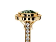 Halo Engagement Ring Setting for Fancy Green Round Cut Center with Milgrain Frame, Pave Band and Prong Head in Yellow Gold