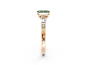 Bar-Set Engagement Ring Setting for Fancy Green Radiant Cut Center with Tapered Baguette Accents and Prong Head in Rose Gold