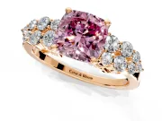 Cluster Engagement Ring Setting for Fancy Pink Cushion Cut Center with 2-Row Shoulder Clusters and Prong Head in Rose Gold