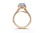 Solitaire Engagement Ring Setting for Fancy Blue Asscher Cut Center with Accented Split Shank and Prong Head in Rose Gold