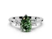 3 Stone Engagement Ring Setting for Fancy Green Pear-Shaped Center with Wide Plain Band and Prong Head in Platinum