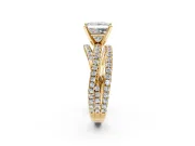 Solitaire Engagement Ring Setting for Princess Cut Center with Woven 3-Strand Pave Band and Prong Head in Yellow Gold