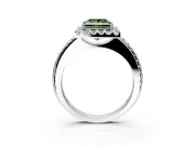 Pave Halo Engagement Ring Setting for Fancy Green Princess Cut Center with Single Row Pave Band and Prong Head in Sterling Silver