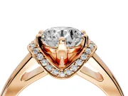 Solitaire Engagement Ring Setting for Round Cut Center with Wide Band, Pave Collar and Prong Head in Rose Gold