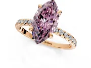 Solitaire Engagement Ring Setting for Fancy Pink Marquise Center with Fine Pave Narrow Band and Prong Head in Rose Gold