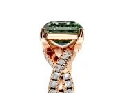 Solitaire Engagement Ring Setting for Fancy Green Asscher Cut Center with Narrow Twist Pave Band and Prong Head in Rose Gold