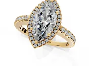 Accent Halo Engagement Ring Setting for Marquise Center with Full-Length Pave Band and Prong Head in Yellow Gold
