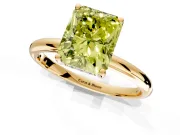 Hidden Halo Engagement Ring Setting for Fancy Yellow Radiant Cut Center with Thin Round-Wire Band and Prong Head in Yellow Gold