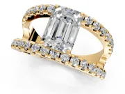 Solitaire Engagement Ring Setting for Emerald Cut Center with Wide-Open Split Shank and Prong Head in Yellow Gold