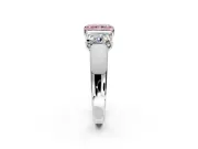 3 Stone Engagement Ring Setting for Fancy Pink Radiant Cut Center with Raised Basket Heads and Prong Head in White Gold