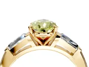 3 Stone Engagement Ring Setting for Fancy Yellow Pear-Shaped Center with Tapered Baguettes, Plain Band and Prong Head in Yellow Gold