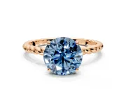 Solitaire Engagement Ring Setting for Fancy Blue Round Cut Center with Plain Twisted Rope Band and Prong Head in Rose Gold