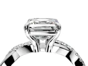 Solitaire Engagement Ring Setting for Asscher Cut Center with Half-Pave Crossover Band and Prong Head in Sterling Silver