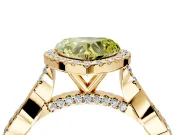 Halo Engagement Ring Setting for Fancy Yellow Heart-Shaped Center with Twist Band and Prong Head in Yellow Gold