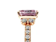 Paired Accent Engagement Ring Setting for Fancy Pink Radiant Cut Center with Pave Band and Prong Head in Rose Gold