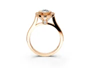 Halo Engagement Ring Setting for Marquise Center with Milgrain Frame, Pave Band and Prong Head in Rose Gold