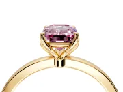 Solitaire Engagement Ring Setting for Fancy Pink Emerald Cut Center with Thin Rounded Plain Band and Prong Head in Yellow Gold