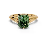 Solitaire Engagement Ring Setting for Fancy Green Radiant Cut Center with Milgrain Cathedral Band and Prong Head in Yellow Gold