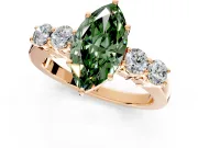 5 Stone Engagement Ring Setting for Fancy Green Marquise Center with Equal Close-Set Accents and Prong Head in Rose Gold