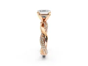 Solitaire Engagement Ring Setting for Asscher Cut Center with Pave and Plain Crossover and Basket Head in Rose Gold