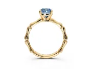 Solitaire Engagement Ring Setting for Fancy Blue Cushion Cut Center with Bamboo Band and Prong Head in Yellow Gold