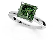 Solitaire Engagement Ring Setting for Fancy Green Princess Cut Center with Plain Band and Tulip Prong Head in Platinum