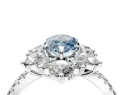 Floral Halo Engagement Ring Setting for Fancy Blue Marquise Center with Pave Accents and Prong Head in Sterling Silver