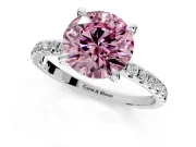 Solitaire Engagement Ring Setting for Fancy Pink Round Cut Center with Fine Pave Narrow Band and Prong Head in Platinum