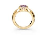 Halo Engagement Ring Setting for Fancy Pink Princess Cut Center with Tapered Plain Band and Prong Head in Yellow Gold