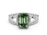 Halo Engagement Ring Setting for Fancy Green Emerald Cut Center with Rope Twist Split Shank and Prong Head in Platinum