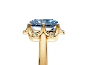 Floral Frame Engagement Ring Setting for Fancy Blue Radiant Cut Center with Accent Clusters and Prong Head in Yellow Gold