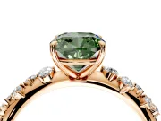 Cluster Engagement Ring Setting for Fancy Green Cushion Cut Center with Round Cut Accent Band and Prong Head in Rose Gold