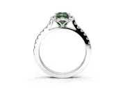 Floral Engagement Ring Setting for Fancy Green Emerald Cut Center with Pave Band and Floral Prong Head in White Gold