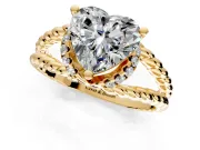 Halo Engagement Ring Setting for Heart-Shaped Center with Rope Twist Split Shank and Prong Head in Yellow Gold