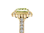 Milgrain Floral Halo Engagement Ring Setting for Fancy Yellow Princess Cut Center with Pave Band and Prong Head in Yellow Gold