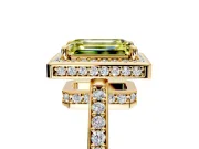 Halo Engagement Ring Setting for Fancy Yellow Emerald Cut Center with Metal-Rimmed Halo, Pave Band and Prong Head in Yellow Gold