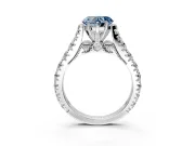 Solitaire Engagement Ring Setting for Fancy Blue Heart-Shaped Center with Pave Cathedral Shoulders and Prong Head in Sterling Silver