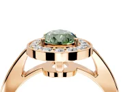 Bezel-Framed Halo Engagement Ring Setting for Fancy Green Pear-Shaped Center with Pave Band and Prong Head in Rose Gold