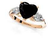 3 Stone Engagement Ring Setting for Fancy Black Heart-Shaped Center with Large Pear-Shaped Accents and Prong Head in Rose Gold