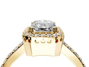 Halo Engagement Ring Setting for Radiant Cut Center with Inner Milgrain Border and Prong Head in Yellow Gold