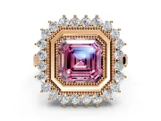 Halo Engagement Ring Setting for Fancy Pink Asscher Cut Center with Milgrain Bezel Rim, Plain Band and Prong Head in Rose Gold