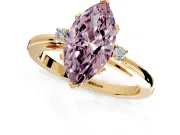 3 Stone Engagement Ring Setting for Fancy Pink Marquise Center with Low-Set Round Cut Accents and Prong Head in Yellow Gold
