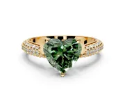 Solitaire Engagement Ring Setting for Fancy Green Heart-Shaped Center with Multi-Row Accents and Prong Head in Yellow Gold